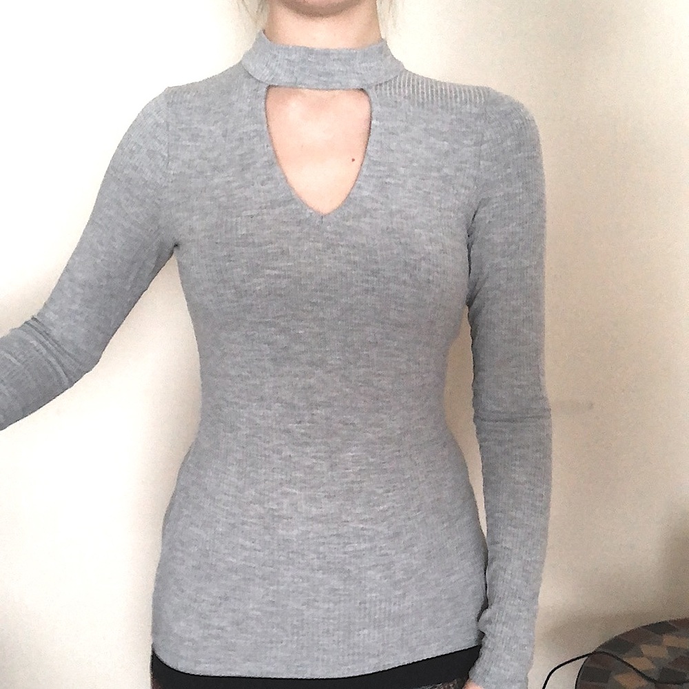 Hollister cutout mock neck ribbed long sleeve heather grey
